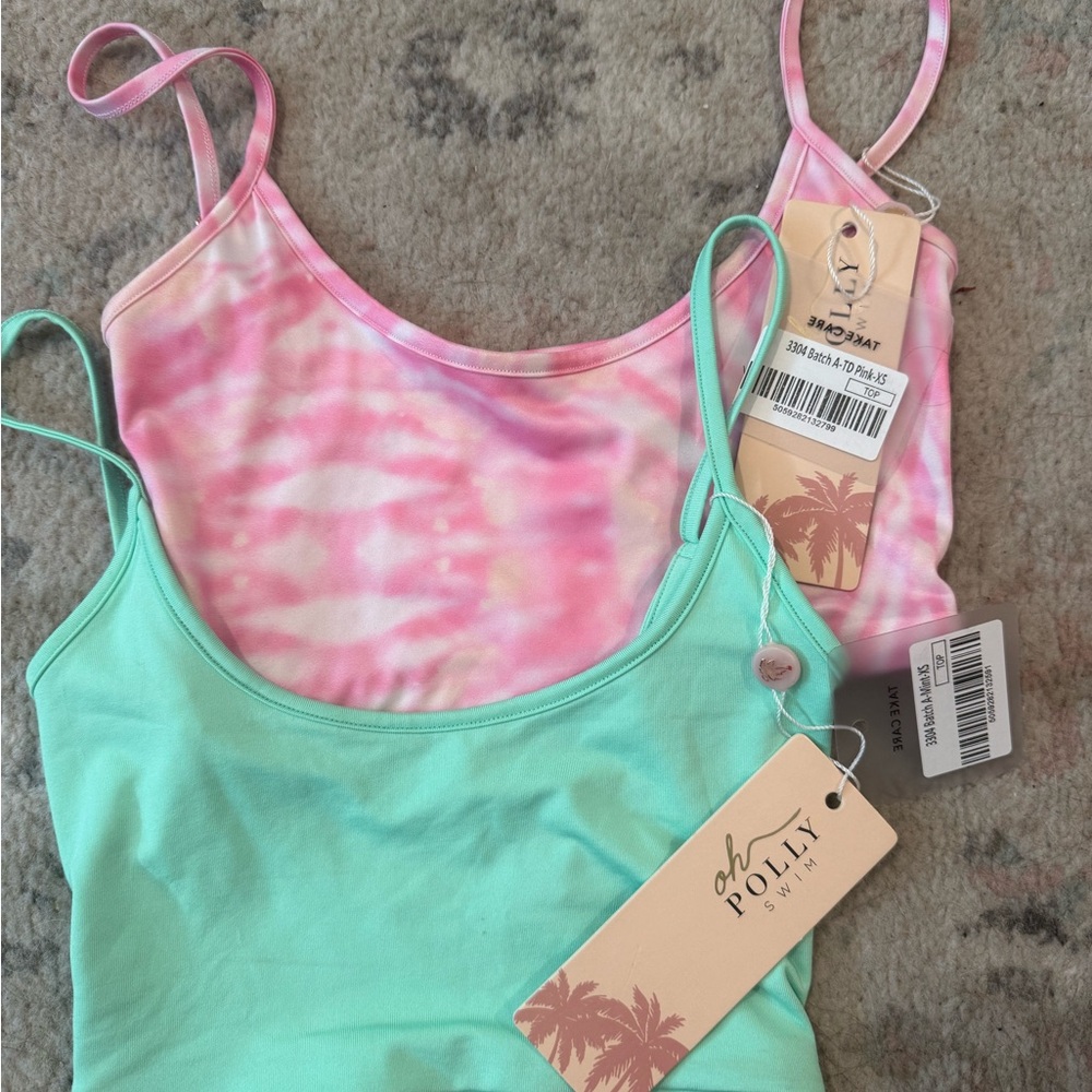 Oh Polly Pink and Green Swim Tank Tops - Picture 1 of 1